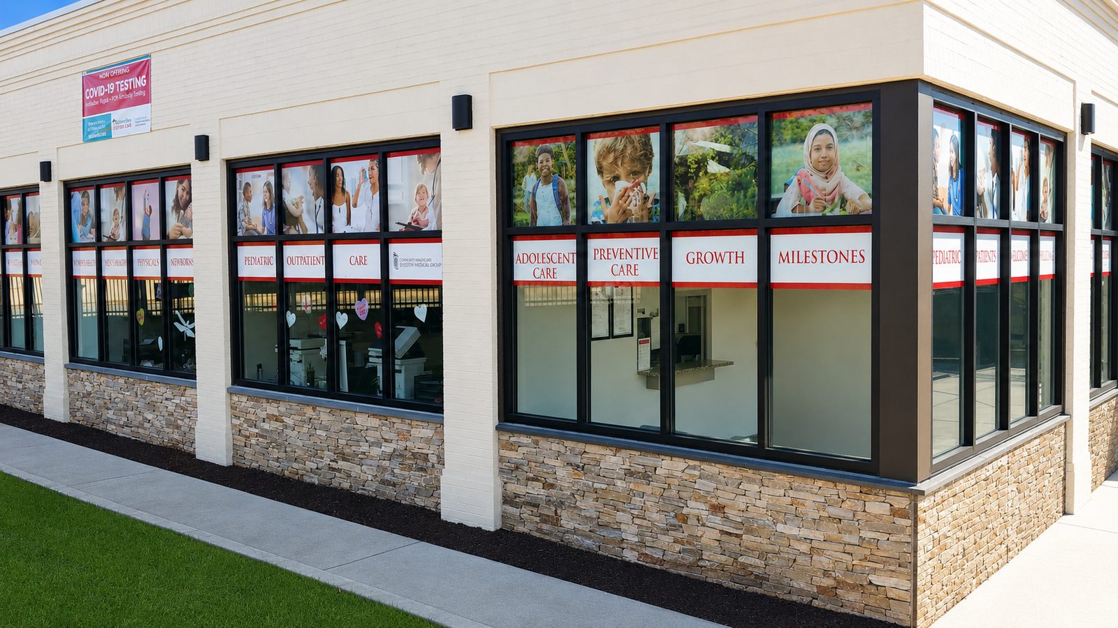 Storefront Window Graphics for Pediatric Clinic Storefront in Northern Virginia