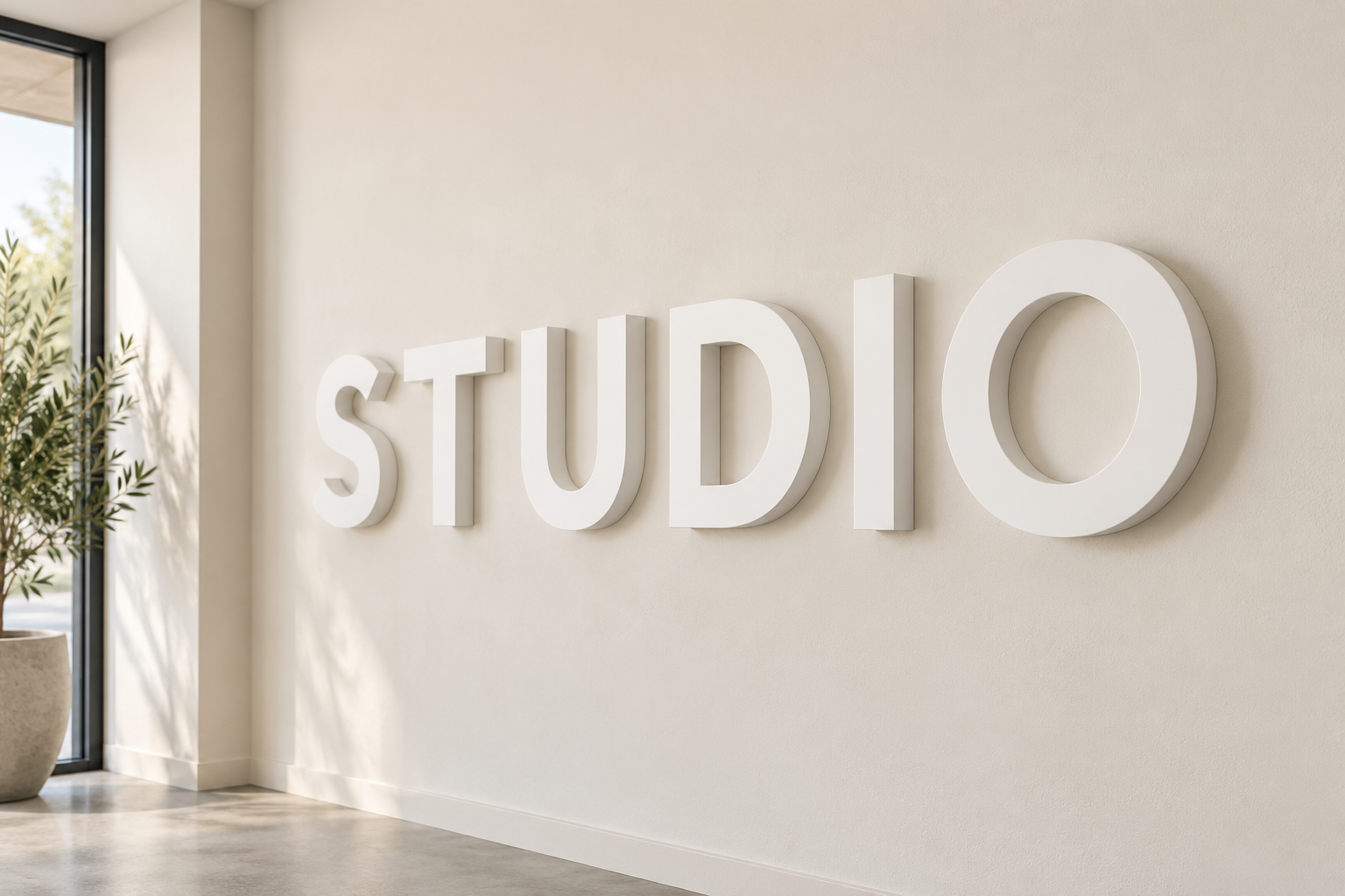 Illustrative example of thick white Komatex dimensional letters on an interior wall